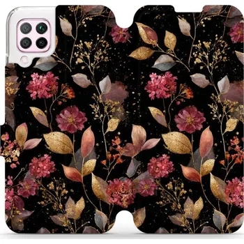 Pouzdro na mobilní telefon Flipové pouzdro Mobiwear - Huawei P40 Lite - V171S Zlatavé lístky a květy (Knížkové flip pouzdro, obal, kryt na mobil Huawei P40 Lite - V171S Zlatavé lístky a květy, materiál Umělá kůže + TPU - ochrana 360°, stojánek, silikonová vanička, magnetické zavírá