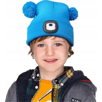 Čepice Čepice zimní dětská s LED světlem pro chlapce, modrá