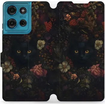 Pouzdro na mobilní telefon Flipové pouzdro Mobiwear - Motorola Moto G75 5G - V161S Temné kočky (Knížkové flip pouzdro, obal, kryt na mobil Motorola Moto G75 5G - V161S Temné kočky, materiál Umělá kůže + TPU - ochrana 360°, stojánek, silikonová vanička, magnetické zavírání)