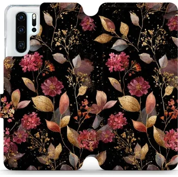 Pouzdro na mobilní telefon Flipové pouzdro Mobiwear - Huawei P30 Pro - V171S Zlatavé lístky a květy (Knížkové flip pouzdro, obal, kryt na mobil Huawei P30 Pro - V171S Zlatavé lístky a květy, materiál Umělá kůže + TPU - ochrana 360°, stojánek, silikonová vanička, magnetické zavírání