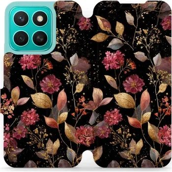 Pouzdro na mobilní telefon Flipové pouzdro Mobiwear - Honor X8c - V171S Zlatavé lístky a květy (Knížkové flip pouzdro, obal, kryt na mobil Honor X8c - V171S Zlatavé lístky a květy, materiál Umělá kůže + TPU - ochrana 360°, stojánek, silikonová vanička, magnetické zavírání)