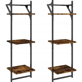 police 3patrové nástěnné police s tyčemi 2 ks kouřový dub 30x25x100 cm