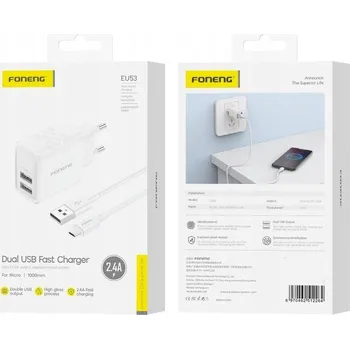 FONENG síťová nabíječka EU53 2.4A 12W 2xUSB Bílá #1099