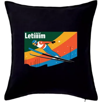 Polštář Letííím Skokan na lyžích - Polštář 50x50 - 50x50 - Pouze potah ( Černá )