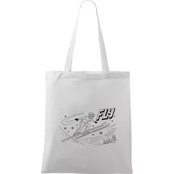 Skokan na lyžích černý obrázek FLY - Taška bavlněná - 42 x 38 cm ( Bílá )