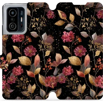 Pouzdro na mobilní telefon Flipové pouzdro Mobiwear - Xiaomi 11T / 11T Pro - V171S Zlatavé lístky a květy (Knížkové flip pouzdro, obal, kryt na mobil Xiaomi 11T / 11T Pro - V171S Zlatavé lístky a květy, materiál Umělá kůže + TPU - ochrana 360°, stojánek, silikonová vanička,)