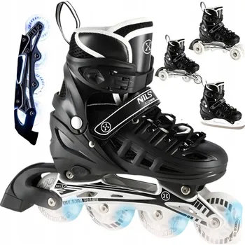 Kolečkové brusle Brusle 2v1 4v1 NH10905 Černé LED NILS EXTREME Nastavitelné Vel M 35-38