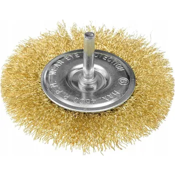 Drátěný kartáč KOTOUČOVÝ drátěný kartáč 100 mm, mosazí potažený vlnitý drát, stopka 6 mm