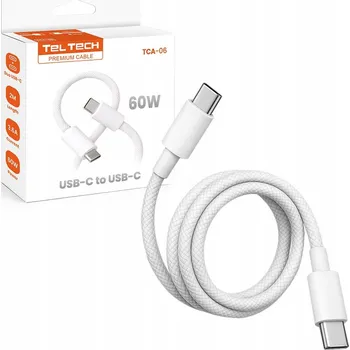 Datový kabel USB-C kabel na USB-C 60W | 3A | 2 m | Bílý oplet Teltech TCA-06 Premium