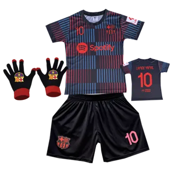 Numberoplus Premium dětský fotbalový dres + fotbalová pletené rukavice FC Barcelona A1 - Lamine Yamal Velikost: 13 let (vel.152)