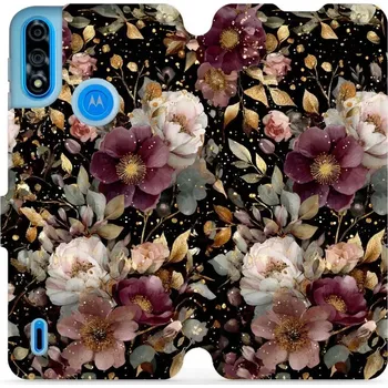 Pouzdro na mobilní telefon Flipové pouzdro Mobiwear - Motorola Moto E7 Power - V169S Zlatavé kvítky (Knížkové flip pouzdro, obal, kryt na mobil Motorola Moto E7 Power - V169S Zlatavé kvítky, materiál Umělá kůže + TPU - ochrana 360°, stojánek, silikonová vanička, magnetické zavírání