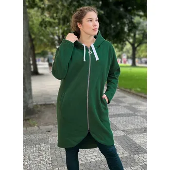 Dámská mikina Teplá prodloužená těhotenská mikina Paris – tmavě zelená, oversize střih, bavlněná Velikost: L/XL