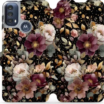 Pouzdro na mobilní telefon Flipové pouzdro Mobiwear - Motorola Moto E40 - V169S Zlatavé kvítky (Knížkové flip pouzdro, obal, kryt na mobil Motorola Moto E40 - V169S Zlatavé kvítky, materiál Umělá kůže + TPU - ochrana 360°, stojánek, silikonová vanička, magnetické zavírání)