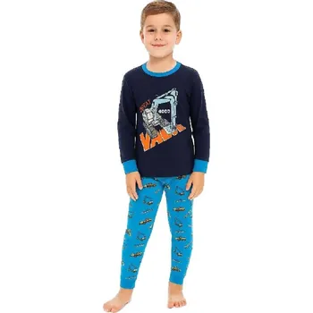 Chlapecké pyžamo BAVLNĚNÉ DĚTSKÉ PYŽAMO S BAGREM NOVINKA Barva: Tmavě modrá/modrá, Velikost: 128