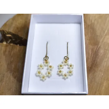 Náušnice Bellakvět Háčkové náušnice - Sněhová vločka - PVD Gold, Miyuki & Ocel bílá