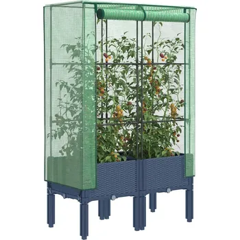 vidaXL Vyvýšený záhon se skleníkem ratanový vzhled 80 x 40 x 140 cm