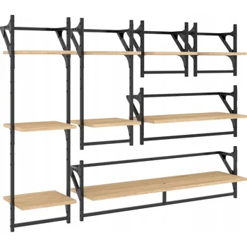 police 6dílná sada nástěnných polic s tyčí dub sonoma kompozitní dřevo