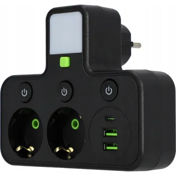 Napájecí kabel Prodlužovací Kabel Zásuvková Lišta Rozbočovač Rozbočka 230V 3x USB + Lampička