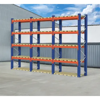 Dílenský regál Paletový skladový regál WDX 0+4, výška 525 cm, traverzy délky 850 cm, nosnost 2400 kg na pár nosníků