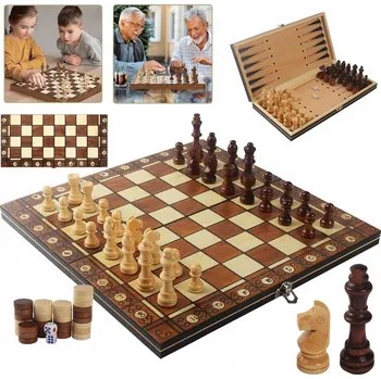 Šachy MAGNETICKÉ DŘEVĚNÉ ŠACHY VRHCÁBY 3V1 SKLÁDACÍ LOGICKÉ HRY DESKOVÉ