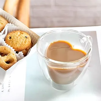 Skleněný hrnek ve tvaru srdce 250 ml s dvojitou stěnou, žáruvzdorné borosilikátové sklo