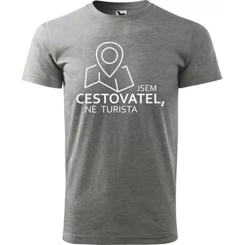 Pánské tričko Sablio Tričko s potiskem Jsem cestovatel, ne turista - šedé S