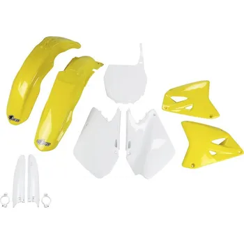 UFO kompletní sada plastů (FULL KIT) s kryty tlumičů SUZUKI RM 125 01-22, RM 250 01-22 barva (bílá/žlutá) (SU402E999) (UFO kompletní sada plastů (FULL KIT) s kryty tlumičů SUZUKI RM 125 01-22, RM 250 01-22 barva (bílá/žlutá) (SU402E999))