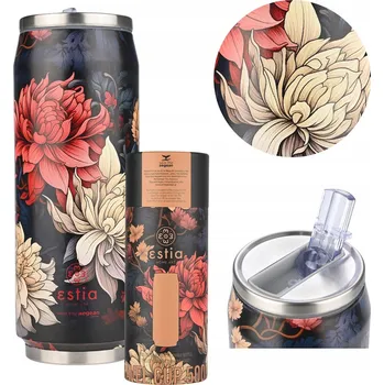 TERMOHRNEK SE SLÁMKOU 500 ml s květinami, termoska na kávu, čaj, z oceli