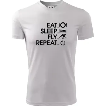 Chlapecké tričko Eat sleep fly repeat - skoky na lyžích - Dětské triko sportovní (dresovina) - 122 cm/6 let ( Bílá )