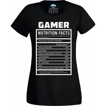 Dámské tričko Nutriční Hodnoty Hráče Gamer Nutrition Facts (Velikost: 4XL, Barva: Černá)