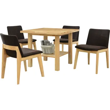 Jídelní set Jídelní set 1+4, masivní dřevo, přírodní/tmavě hnědá, FOSEN