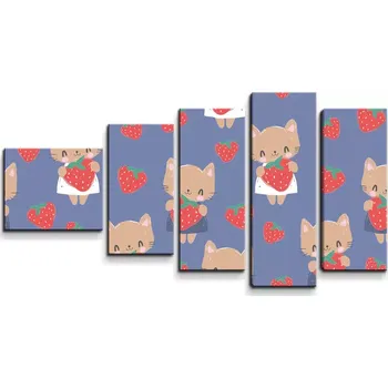 Obraz Sablio Obraz - 5-dílný Kočičky s jahodami - 100x60 cm