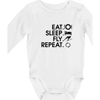 Kojenecké oblečení Eat sleep fly repeat - skoky na lyžích - Body kojenecké s dlouhým rukávem - Dlouhý r. do 3 měs ( Bílá )