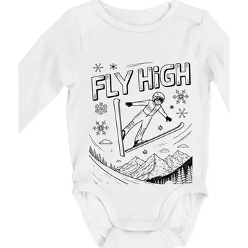 Černobílý skokan fly high - Body kojenecké s dlouhým rukávem - Dlouhý r. do 3 měs ( Bílá )