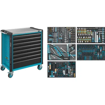 HAZET 179NXL-8/440, Dílenský vozík Asistent 179NXL s 440dílnou sadou nářadí | 7 nízkých + 1 vysoká zásuvka, nerezová pracovní plocha