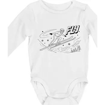 Skokan na lyžích černý obrázek FLY - Body kojenecké s dlouhým rukávem - Dlouhý r. 3-6 měs ( Bílá )
