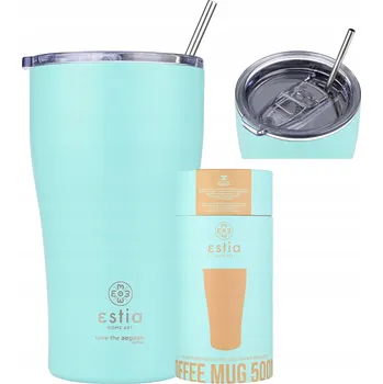 Mátový TERMOHRNEK SE SLÁMKOU 500 ml termoska na kávu, čaj, z nerezové oceli