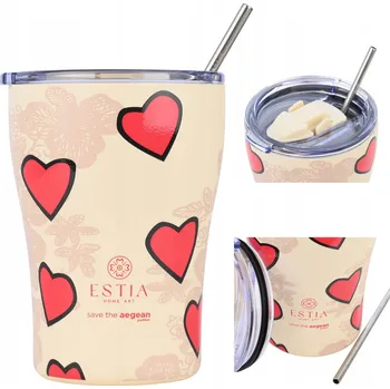 TERMOHRNEK SE SLÁMKOU, ocelový, 350 ml, s motivem srdcí - termoska na kávu a čaj