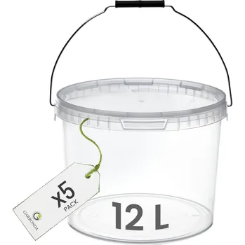 Dóza na potraviny Kbelík s víkem 12 L na potraviny, průhledný - SADA 5 kusů
