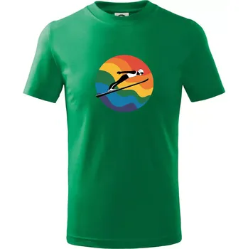 Skokan na lyžích v kruhu - Tričko dětské bavlněné - 98 cm / 2 roky ( Středně zelená )