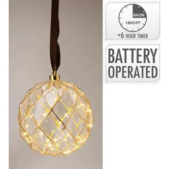 Vánoční dekorace KOOPMAN Vánoční LED koule 20 cm se stuhou na zavěšení