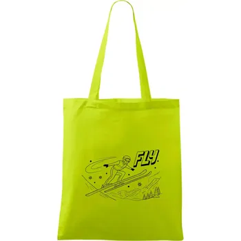 Skokan na lyžích černý obrázek FLY - Taška bavlněná - 42 x 38 cm ( Limetková )