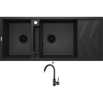 Granitový dřez Granitový dřez SET Deante MAGENTIC ZRM G213 černá metalická + Aquastone AQ 5561 černá metalická