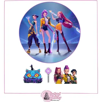 Jedlá dekorace na dort K-POP Lovkyně démonů – motiv č. 3 (jedlý papír nebo fondánový list) - Bez úprav / Jedlý papír / Bez decor gelu