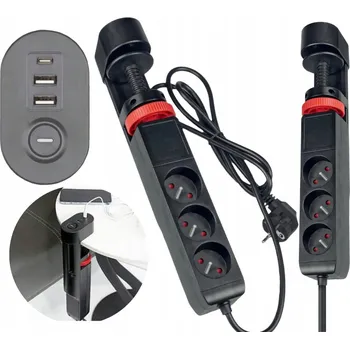 Napájecí kabel Prodlužovací kabel se svorkou GERMINA 3 zásuvky + USB Černý 1,5m