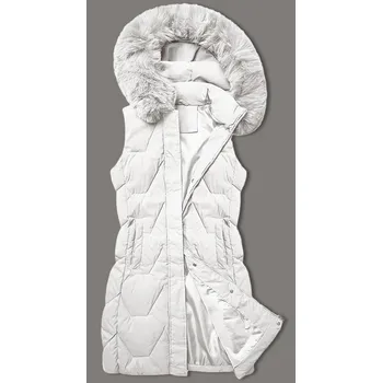 Dámská vesta Bílá dámská vesta s kapucí lemovanou kožešinou, odstíny bílé XL (42) i392_24668-53