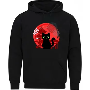 Pánská mikina Pánská mikina Černá Kočka u Japonské Pagody (Velikost: 5XL, Barva: Černá)