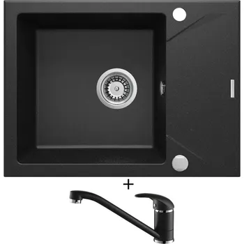 Granitový dřez Granitový dřez SET Deante EVORA ZQJ G11A černá metalická + Aquastone AQ 2561 černá metalická