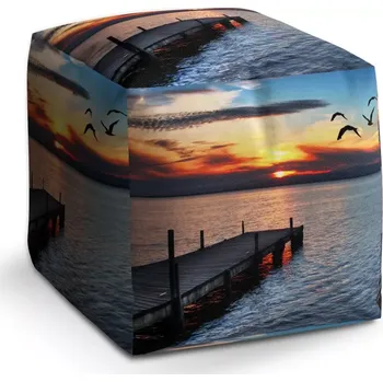 Taburet Sablio Taburet Cube Západ slunce nad molem: 40x40x40 cm