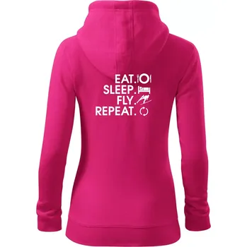 Dámská mikina Eat sleep fly repeat - skoky na lyžích - Dámská mikina trendy zipper s kapucí - 2XL ( Purpurová )